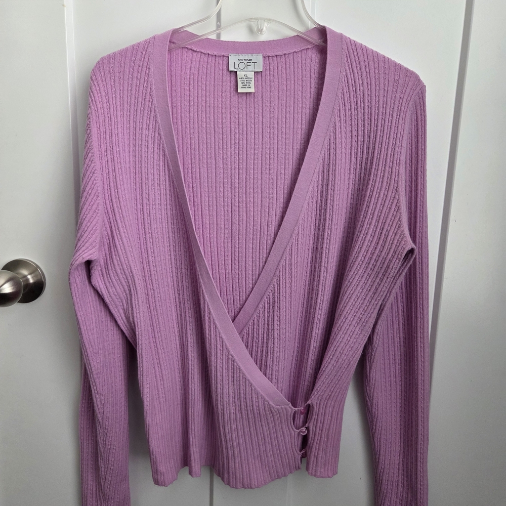 LOFT Women's Lavender Ribbed Cardigan